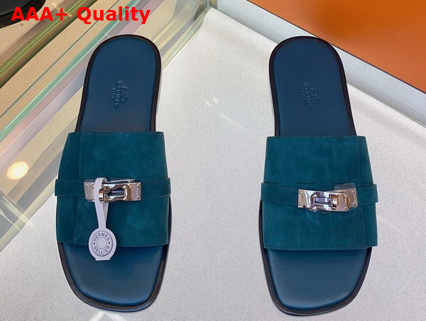 Hermes Gabriel Sandal in Blue Suede Calfskin Replica