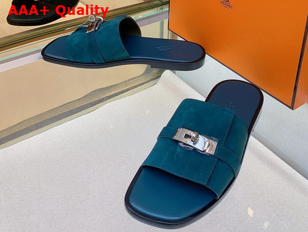Hermes Gabriel Sandal in Blue Suede Calfskin Replica