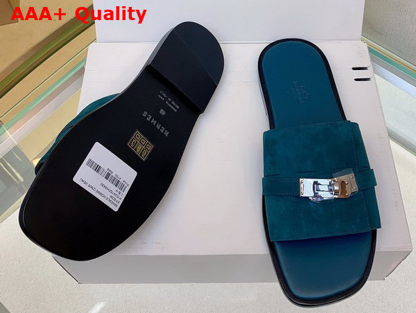 Hermes Gabriel Sandal in Blue Suede Calfskin Replica