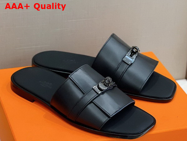 Hermes Gabriel Sandal in Noir Calfskin Replica