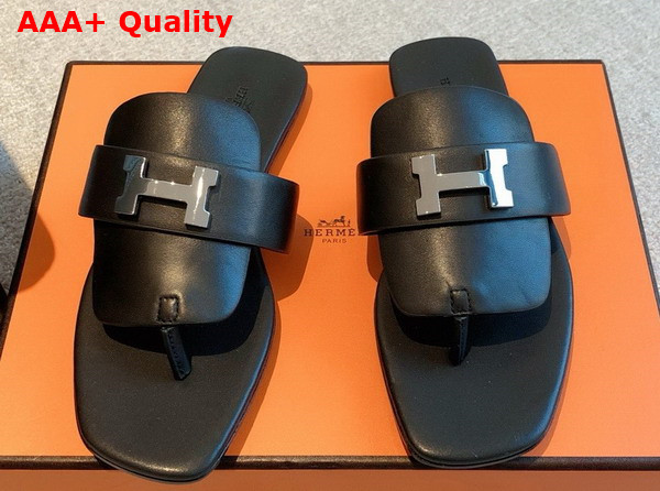 Hermes Galerie Sandal in Noir Calfskin Replica