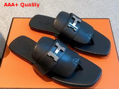 Hermes Galerie Sandal in Noir Calfskin Replica