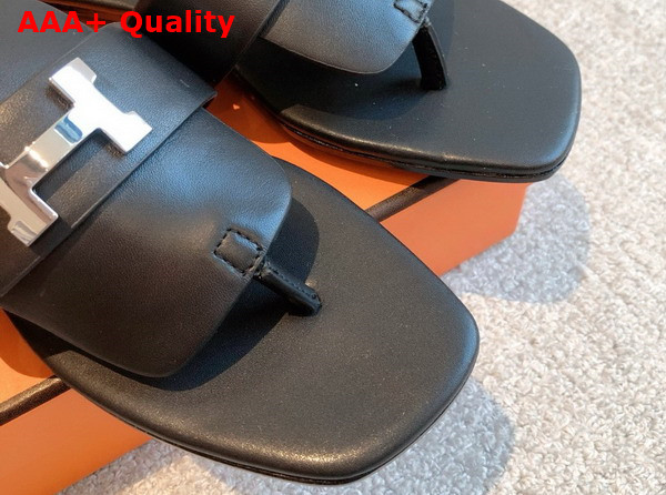 Hermes Galerie Sandal in Noir Calfskin Replica