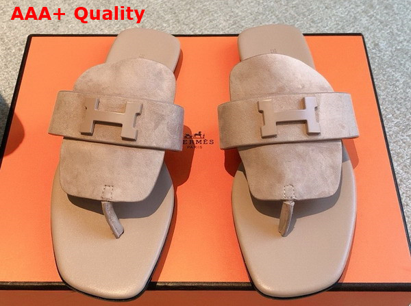 Hermes Galerie Sandal in Nude Suede Goatskin Replica