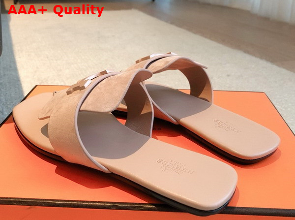 Hermes Galerie Sandal in Nude Suede Goatskin Replica