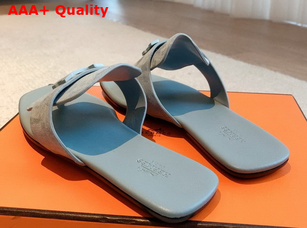 Hermes Galerie Sandal in Sky Blue Suede Goatskin Replica