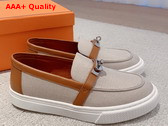Hermes Game Slip On Sneaker Beige and Tan Canvas and Calfskin Replica