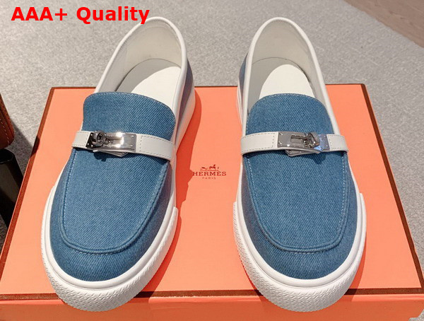 Hermes Game Slip On Sneaker Blue and Blanc Denim and Calfskin Replica