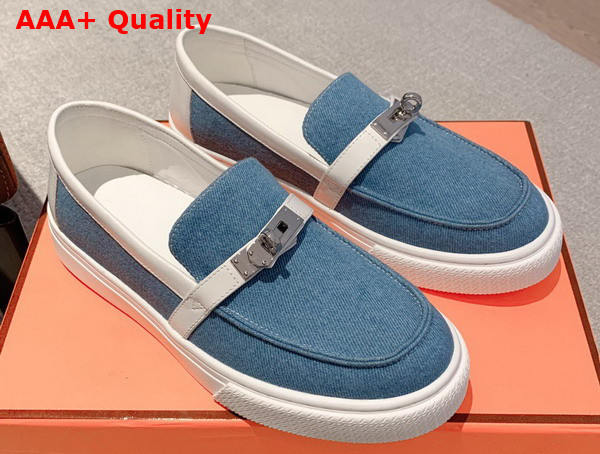 Hermes Game Slip On Sneaker Blue and Blanc Denim and Calfskin Replica