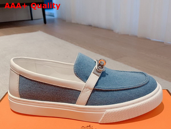 Hermes Game Slip On Sneaker Blue and Blanc Denim and Calfskin Replica