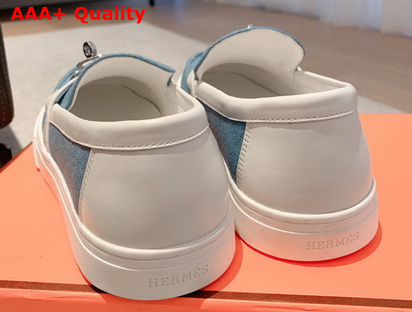 Hermes Game Slip On Sneaker Blue and Blanc Denim and Calfskin Replica