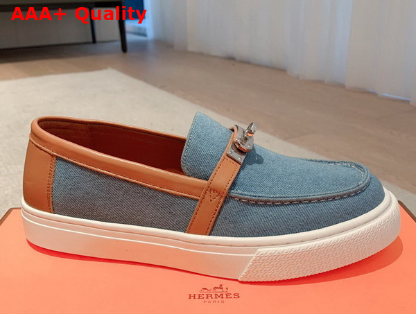 Hermes Game Slip On Sneaker Blue and Tan Denim and Calfskin Replica