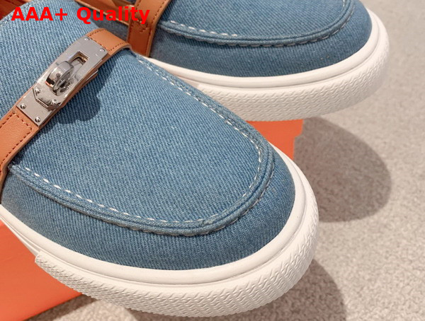 Hermes Game Slip On Sneaker Blue and Tan Denim and Calfskin Replica