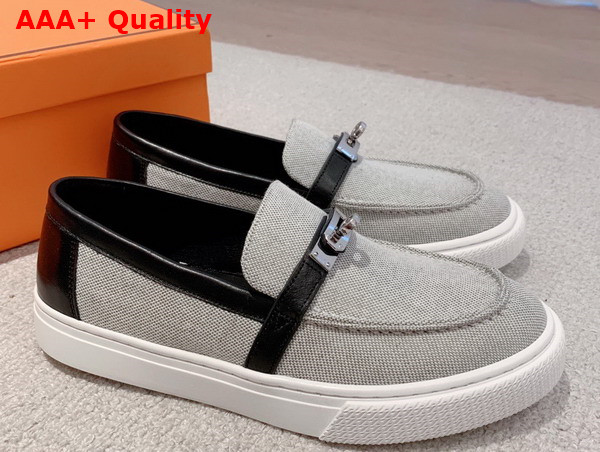 Hermes Game Slip On Sneaker Prunoir Noir Canvas and Calfskin Replica