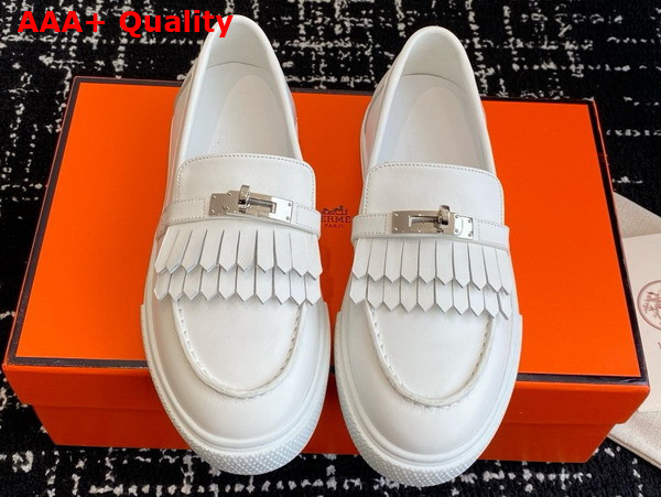 Hermes Game Slip On Sneaker in Blanc Calfskin with Functional Kelly Buckle Replica