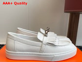 Hermes Game Slip On Sneaker in Blanc Calfskin with Functional Kelly Buckle Replica