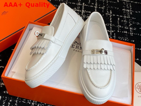 Hermes Game Slip On Sneaker in Blanc Calfskin with Functional Kelly Buckle Replica