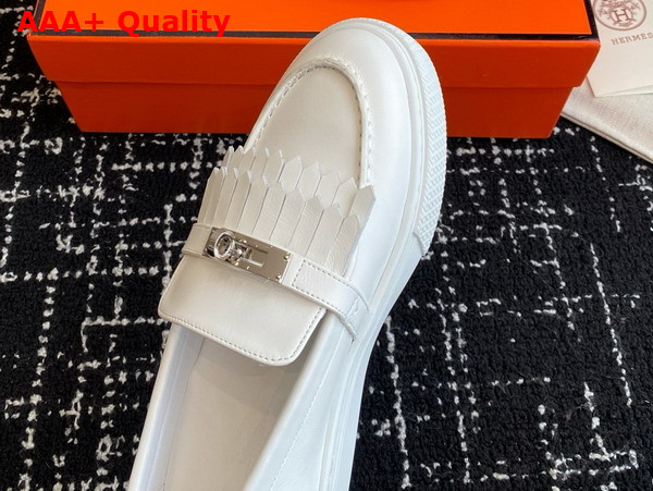 Hermes Game Slip On Sneaker in Blanc Calfskin with Functional Kelly Buckle Replica