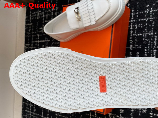 Hermes Game Slip On Sneaker in Blanc Calfskin with Functional Kelly Buckle Replica