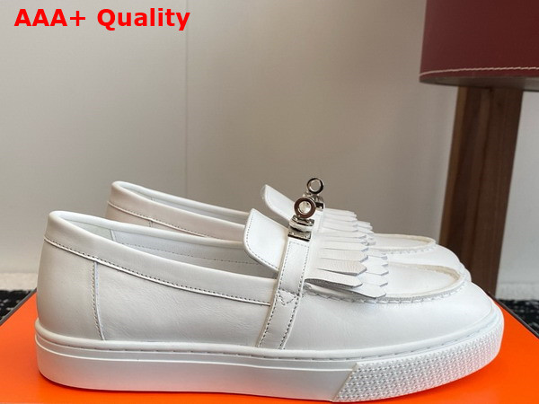 Hermes Game Slip On Sneaker in Blanc Calfskin with Functional Kelly Buckle Replica