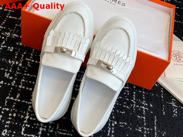 Hermes Game Slip On Sneaker in Blanc Epsom Calfskin and Fringed Calfskin Replica