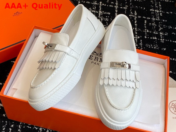Hermes Game Slip On Sneaker in Blanc Epsom Calfskin and Fringed Calfskin Replica