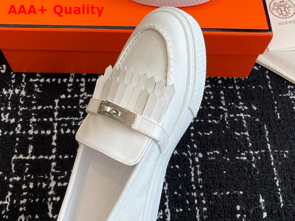 Hermes Game Slip On Sneaker in Blanc Epsom Calfskin and Fringed Calfskin Replica