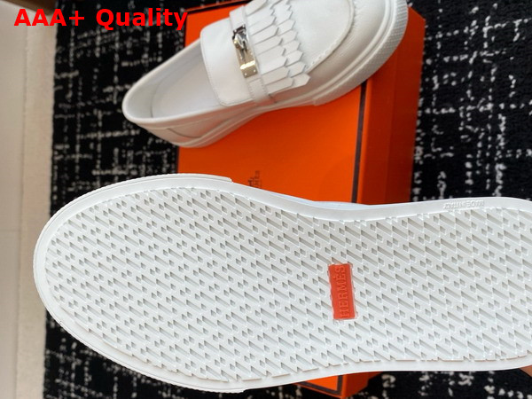 Hermes Game Slip On Sneaker in Blanc Epsom Calfskin and Fringed Calfskin Replica