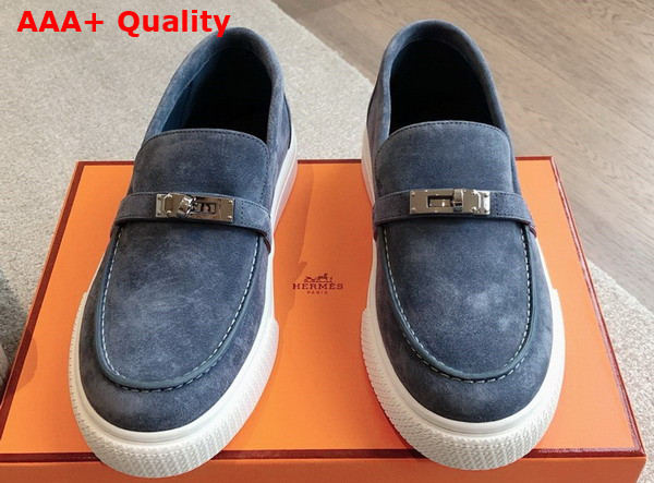 Hermes Game Slip On Sneaker in Blue Suede Goatskin Replica