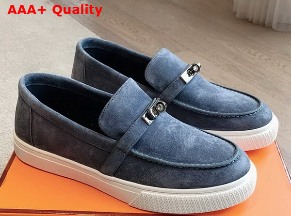 Hermes Game Slip On Sneaker in Blue Suede Goatskin Replica