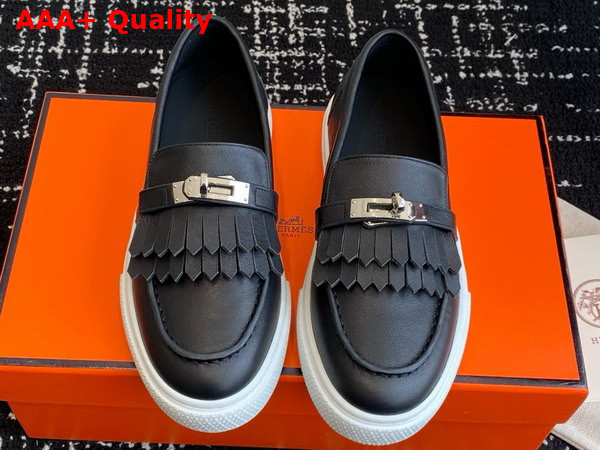 Hermes Game Slip On Sneaker in Noir Calfskin with Functional Kelly Buckle Replica