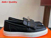 Hermes Game Slip On Sneaker in Noir Calfskin with Functional Kelly Buckle Replica