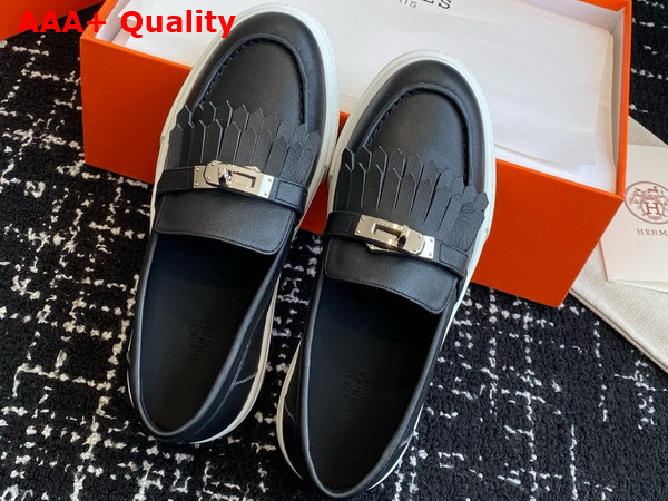 Hermes Game Slip On Sneaker in Noir Calfskin with Functional Kelly Buckle Replica