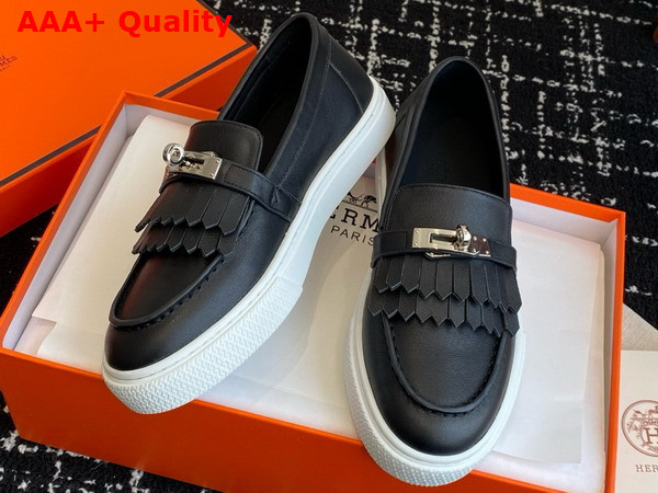 Hermes Game Slip On Sneaker in Noir Calfskin with Functional Kelly Buckle Replica