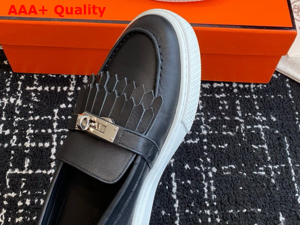 Hermes Game Slip On Sneaker in Noir Calfskin with Functional Kelly Buckle Replica