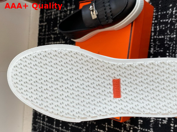 Hermes Game Slip On Sneaker in Noir Calfskin with Functional Kelly Buckle Replica
