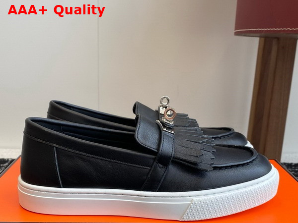 Hermes Game Slip On Sneaker in Noir Calfskin with Functional Kelly Buckle Replica