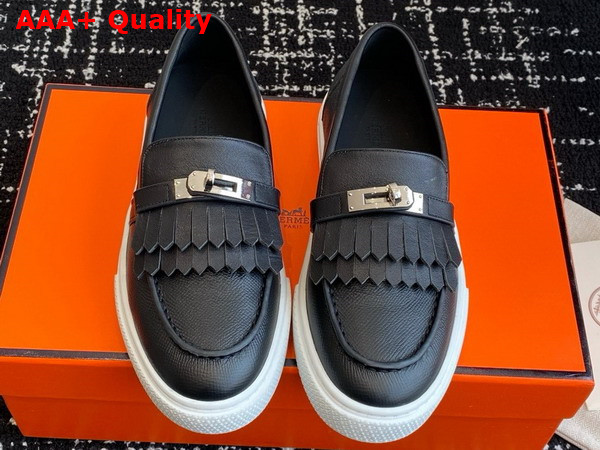 Hermes Game Slip On Sneaker in Noir Epsom Calfskin and Fringed Calfskin Replica