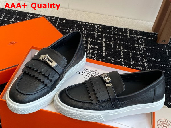 Hermes Game Slip On Sneaker in Noir Epsom Calfskin and Fringed Calfskin Replica