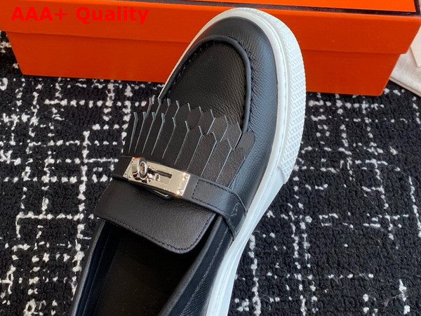 Hermes Game Slip On Sneaker in Noir Epsom Calfskin and Fringed Calfskin Replica