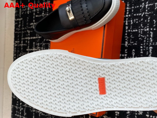 Hermes Game Slip On Sneaker in Noir Epsom Calfskin and Fringed Calfskin Replica