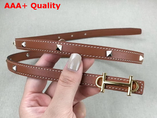 Hermes Gamma Belt Buckle and Clous Medor Leather Strap 13mm Swift Calfskin Gold Replica