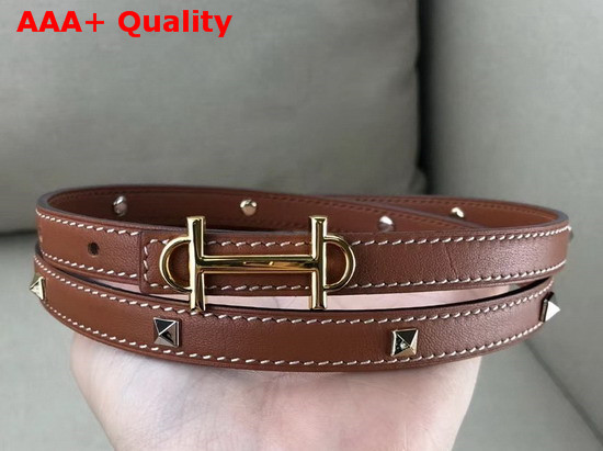 Hermes Gamma Belt Buckle and Clous Medor Leather Strap 13mm Swift Calfskin Gold Replica
