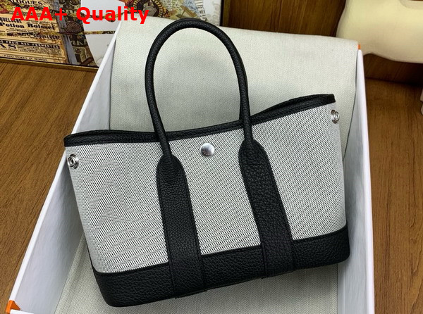 Hermes Garden Party 23cm Bag in Natural Canvas and Black Calfskin Replica
