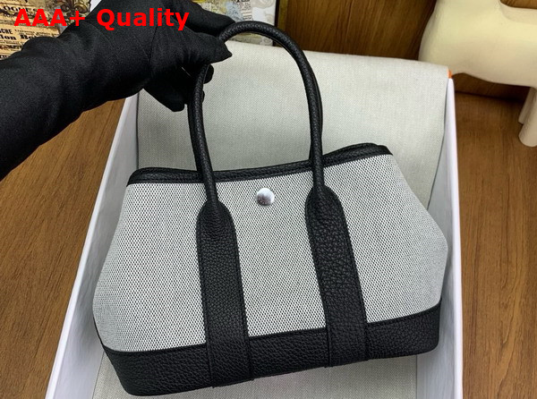 Hermes Garden Party 23cm Bag in Natural Canvas and Black Calfskin Replica
