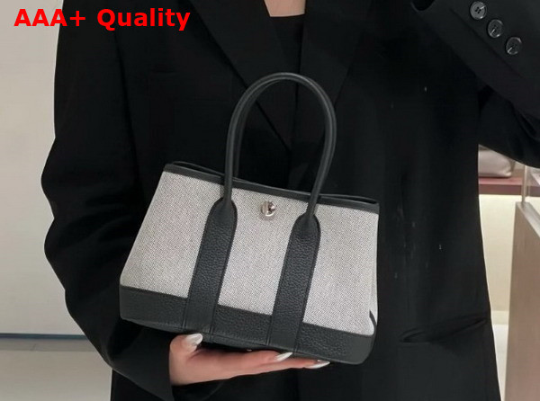 Hermes Garden Party 23cm Bag in Natural Canvas and Black Calfskin Replica