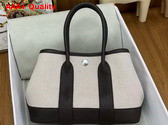 Hermes Garden Party 23cm Bag in Natural Canvas and Chocolate Calfskin Replica