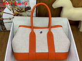 Hermes Garden Party 23cm Bag in Natural Canvas and Orange Calfskin Replica