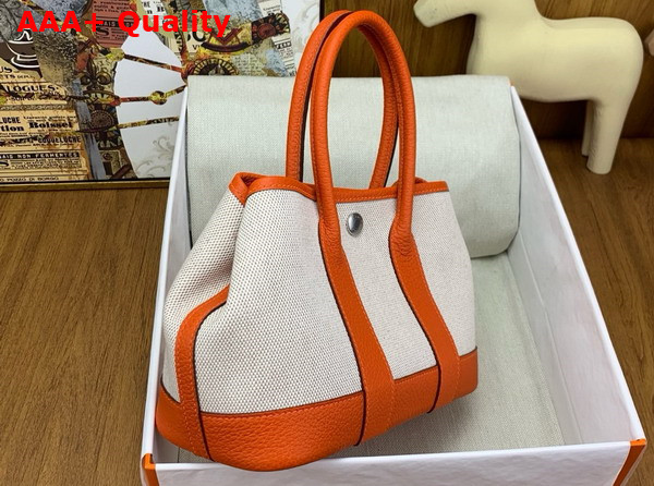 Hermes Garden Party 23cm Bag in Natural Canvas and Orange Calfskin Replica