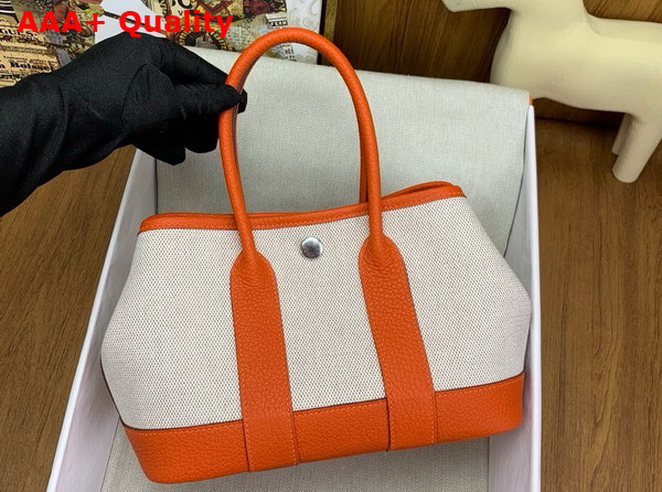 Hermes Garden Party 23cm Bag in Natural Canvas and Orange Calfskin Replica